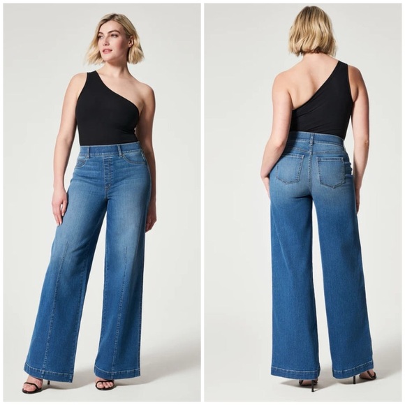 NWT SPANX Seamed Front Wide Leg Jean in Vintage Indigo $168 Womens Small - Picture 1 of 14